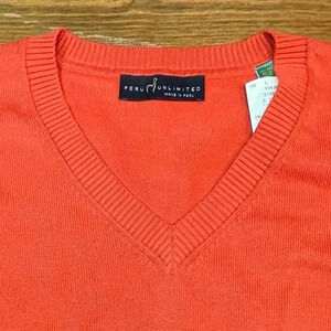 Peru Unlimited | Pima Cotton V Neck Sweater | Burnt Orange | Large